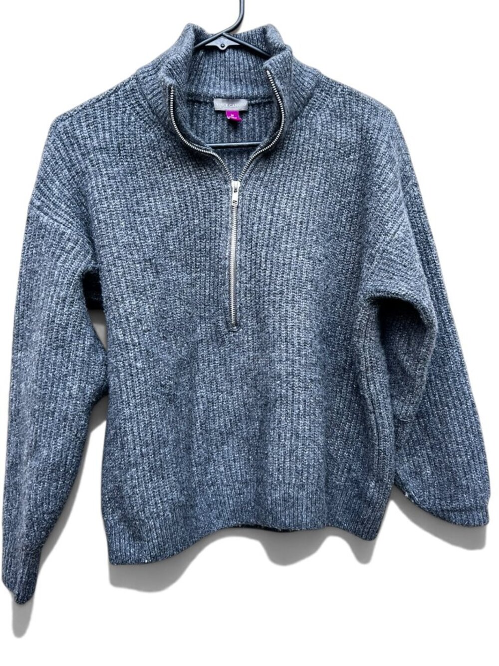 Vince Camuto Women’s Gray Ribbed Knit Quarter Zip Sweater Size M